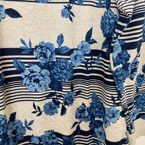 Absolutely Famous Women's Sweater Size 2X Blue Tan Floral Stretch Neck Cutout - Picture 4 of 7